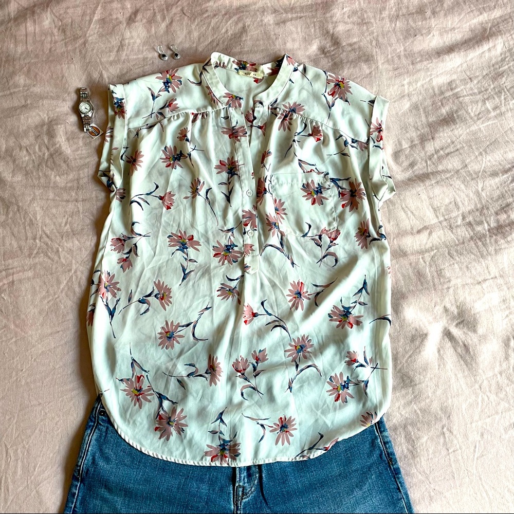 Blue and Pink Floral Blouse